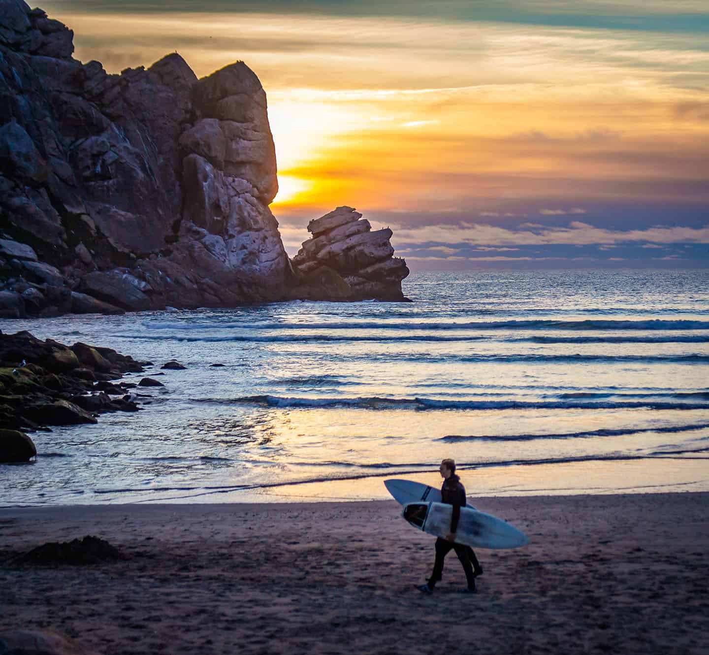 Morro Rock Sunset Surfing